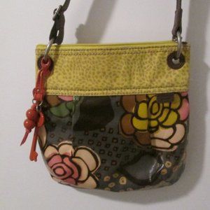 Fossil Key Per Coated Canvas Floral Crossbody Shoulder Bag Purse ~ 11.5x10.5"